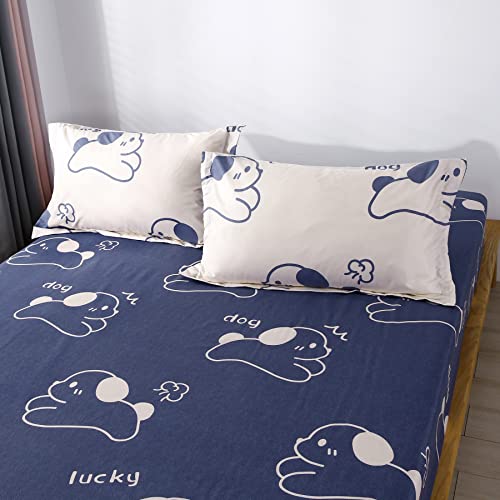 Mengersi Dogs Duvet Cover Set ,Beige Blue Cute Pattern With Zipper Bedding Set For Girls Boy Kids Adults Full Size #TOP6