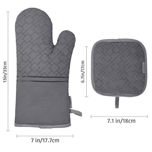 Oven Mitts And Pot Holders Set 4Pcs, Oven Mitt 572F Heat Resistant For Kitchen, Soft Cotton Lining Oven Gloves With Non-Slip Silicone Surface For Cooking Baking Grilling(Grey) #TOP5