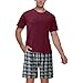 Yowablo T Shirts Tops Shorts Pantalons Ensembles Hommes Mode Casual Col Rond Couleur Unie À Manches Courtes À Carreaux Shorts Costume Pyjamas Service À Domicile (M,2Vin)