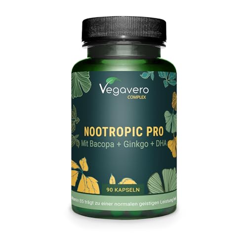 Vegavero Nootrópico Natural | 90 Cápsulas | Claridad Mental, Concentración y Memoria | Con Bacopa Monnieri + Ginkgo Biloba + Panax Ginseng + Omega 3 | Testado en Alemania | Vegavero