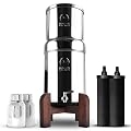 Phoenix Gravity 2.25 Gallons Gravity Fed Stainless Steel Water Filter and Purifier with 2 Carbon Filters and 2 POSTreat Fluoride Removal Filters with Stainless Steel Tap and Teak Wood Stand