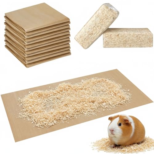 AmazingSpark 14 Pcs Guinea Pig Cage Accessories Include 12 Pcs 4.1 x 2.1 ft Disposable Guinea Pig Cage Liner 2 Pack 35 oz Pet Shavings Bedding Waterproof Kraft Bottom for Small Animal Hamster Rabbit