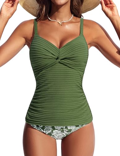 Hanna Nikole Elegant Damen Neu Zweiteilig Badeanzug Strand Tankini Set Verstellbare Schulterträger Tankini Top mit Slip