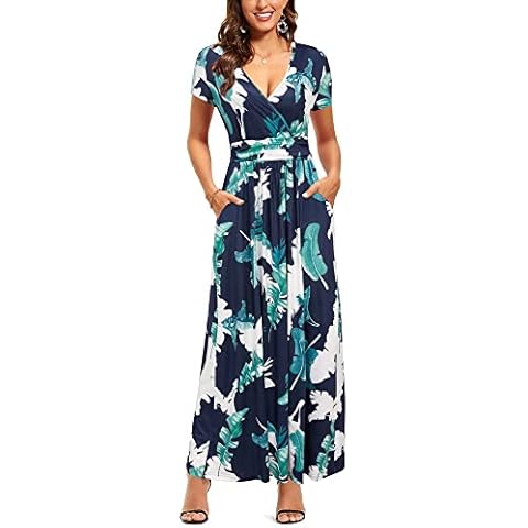 OUGES Women's Floral V-Neck Maxi Dress Cover