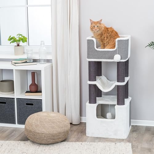 Trixie Lucano 43.3-in XXL Cat Tree, Indoor Cat Furniture with Jute Scratching Posts, Sisal and Plush Covered Condo, Dangling Interactive Toys, Gray by TRIXIE - Used condition - Image 4
