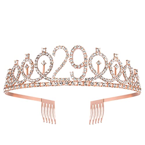 Corona y banda de 29 cumpleaños para mujer en oro rosa 3