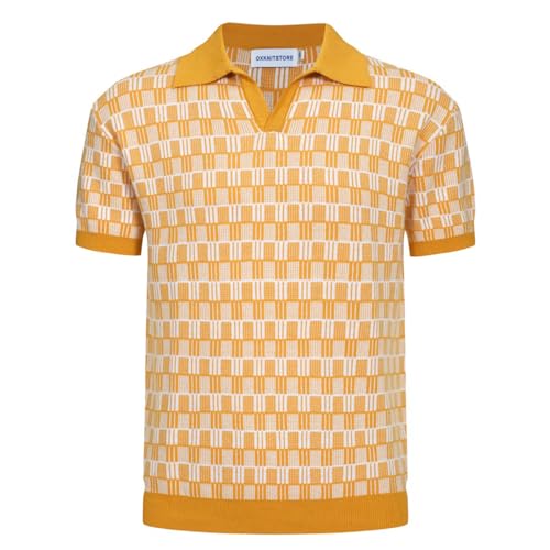 OXKNIT Men's Vintage Polo Shirts Lightweight Retro 70s Knit Golf