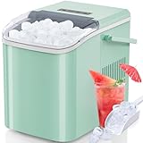 DUMOS Ice Makers Countertop with Handle Ice Machine, Fast in 6 Mins, 26lbs in 24 Hours, Quiet Self-Cleaning, Compact Size Portable for Home, Kitchen, RV, Camping,Modern Green