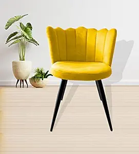 BHUMIKA OVERSEAS? Crown Luxurious Home Collection Living Room Dining Chairs in Yellow Velvet Upholstery & Stylish Design with Black Powder Coated Metal Legs
