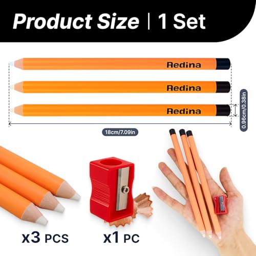 Radiergummi Stift 3er Set – Präzises und sauberes Radieren mit Radiergummi für Kinder, Schule und Künstler, innovatives Stift-Design, inklusive Spitzer, Orange, 18 cm Länge, 9,6 mm Durchmesser