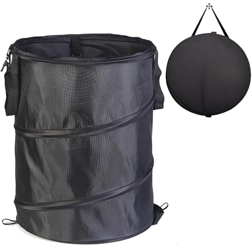 Garden Waste Bag & Camping Trash Can Collapsible Oxford Cloth Pop-Up Sack with Handles Reusable Bin for Leaves Rubbish Toys Ideal for Gardening Hiking Picnics Lawn Care Yard Storage(Black-37L)