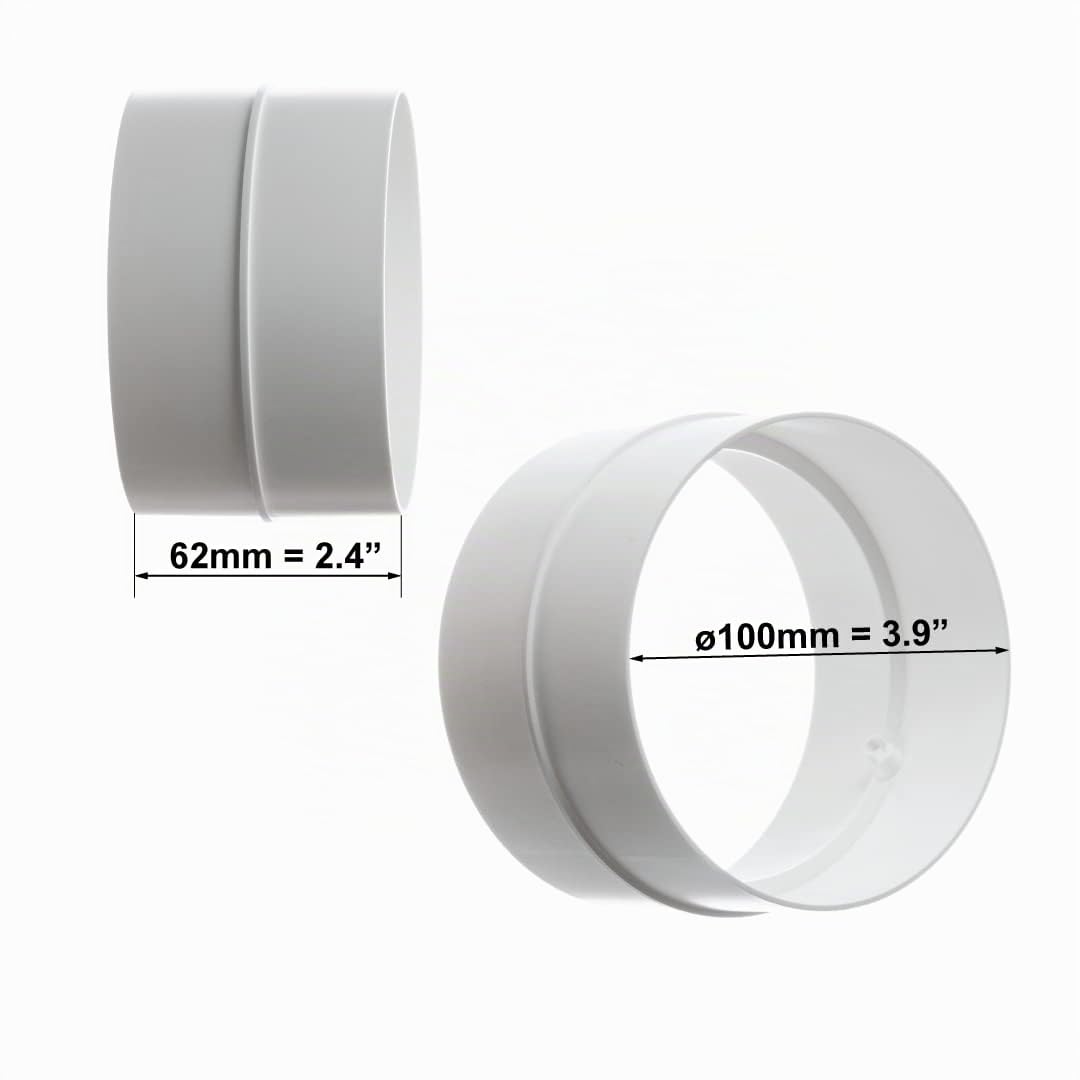 Ø 100mm Connettore Per Tubo Tondo - Giunto/Raccordo per Tubi di Ventilazione - Plastica PVC
