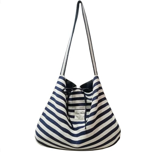 Bolso Tote de Lona a Rayas para Mujer