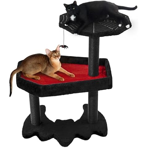 HSIGIO Gothic Cat Tree with Extra Large Coffin Bed, Black Cat Tower for Indoor Cats with Sisal Scratching Posts, Spider Hanging Ball, Multi-Level Cat Activities Platform for Halloween Cover