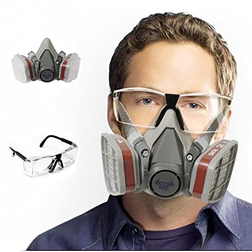 YINSHOME Respirator Mask(Plus Safety Glasses)-Gas Mask with Dual Filter Cartridges for Breathing Eye Protection Against Dust,Organic Vapors, Chemicals-Paint Respirator for DIY projects