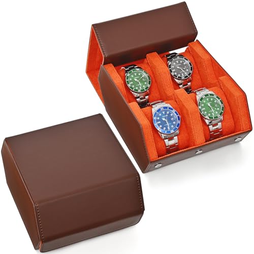 Flyroom Watch Roll Travel Case for 4 Watchs Storage and Organizer-Secure Storage with Innovative Slide Pillows & Solid Dividers for Home Storage, Protect and Display