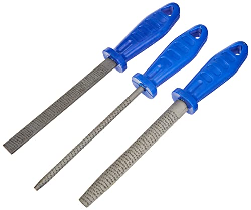 Honsell 79225 - Speckstein Riffelraspel-Set, 3 Raspeln mit Kunststoffgriff, 1 runde, 1 halbrunde und 1 flache, zum groben Bearbeiten von Speckstein, Klinge 15-20 cm lang, Bunt