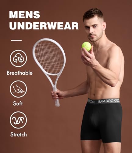 Image of BAMBOO COOL Men's Ultra ComfortSoft Underwear, Moisture Wicking & Breathable No Ride Up Boxer Briefs with Fly, Multipack