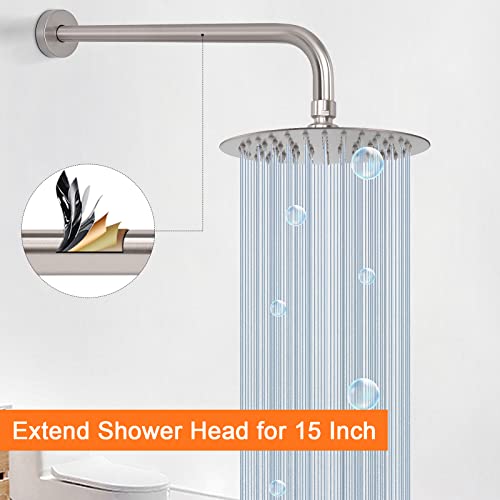 Harjue Shower Arm With Flange And Teflon Tape, Wall Mounted Shower Pipe Arm 304 Stainless Steel Extension Arm For Fixed Shower Head & Handheld Showerhead (15 Inch, Brushed Nickel) #TOP4