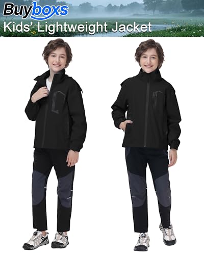 Image of Kids Rain Jacket Boys Girls Lightweight Raincoats Kids Outdoor Windbreaker Jackets with Detachable Hood