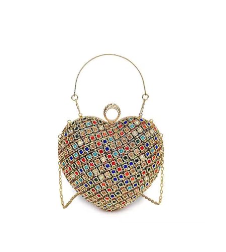 Sweetovo Small Rhinestones Heart Shape Clutch Purses for Women Mini Sparkly Evening Bags for Prom Cocktail Party Wedding (colored)