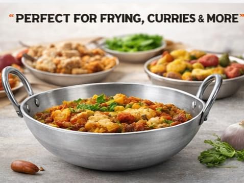 Image of Aluminium Kadhai 5 Litre | Extra Large Deep Fry Pan | Heavy Gauge Aluminum Kadai for Bulk Cooking