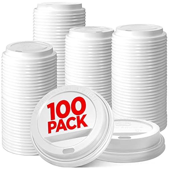 Premium gångjärnslock tabb kupollock för engångspapper varma koppar, passar de flesta 295–640 ml och 236 ml knäböjningskoppar (100-pack/vit) – återvinningsbar, lättflöde, anti-spilldesign, för hem, kaféer, kontor, bil, resor