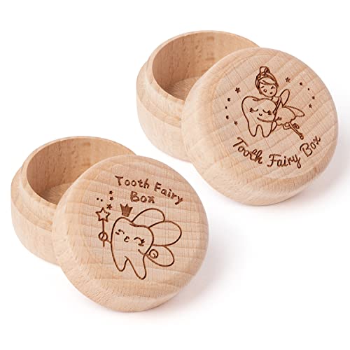 2Pcs Tooth Fairy Box For Boy Girl Wooden Tooth Fairy Keepsake Box To Place Under Pillow Milk Teeth Container Box Cute Lost Tooth Holder Baby Toddler Teeth Case For Baby Shower Birthday Gift #TOP1