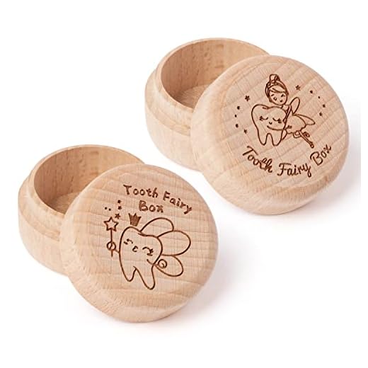 2Pcs Tooth Fairy Box for Boy Girl Wooden Tooth Fairy Keepsake Box to Place Under Pillow Milk Teeth Container Box Cute Lost Tooth Holder Baby Toddler Teeth Case for Baby Shower Birthday Gift