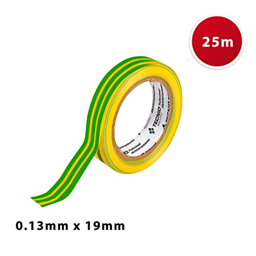 TECNID PVC Insulation Tape Thickness 0.13mm 19mm x 25m Yellow and Green, Yellow green, 0.13mm x 19mm x 25m - Image 2