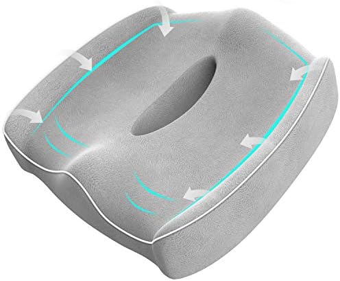 Ooage Chair Seat Cushion, Memory Foam Seat Pad with Anti-Slip Bottom Orthopedic Design to Relieve Back Sciatica Coccyx and Tailbone Pain for Car Seat & Office Chair, Gray