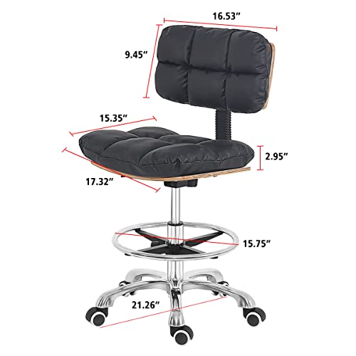 Antlu Drafting Chair Tall Office Chair For Standing Desk,Rolling Shop Guitar Work Drafting Stool,Counter Height Office Studio Chairs (Black) #TOP2