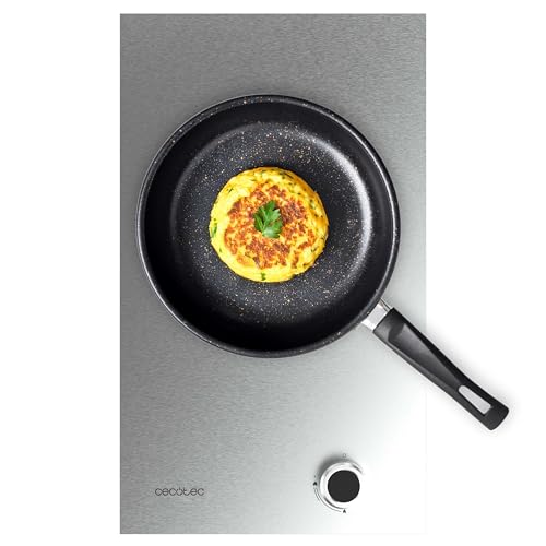 Cecotec Placa de Gas 1 Fuego Bolero Squad G 1400S Inox. 3.4kW, Acero Inoxidable, Parrillas Hierro Fundido, Quemador WOK Triple Corona, Encendido Electrónico, Seguridad en Válvulas, Accesorio de Gas