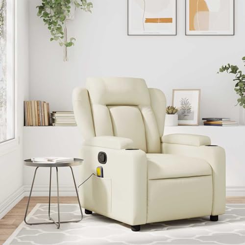 Gecheer Massagesessel mit Relaxfunktion, Kunstleder, Creme, Sessel Wohnzimmer Fernsehsessel Liegesessel für Entspannung Homeoffice Leseecke3205597