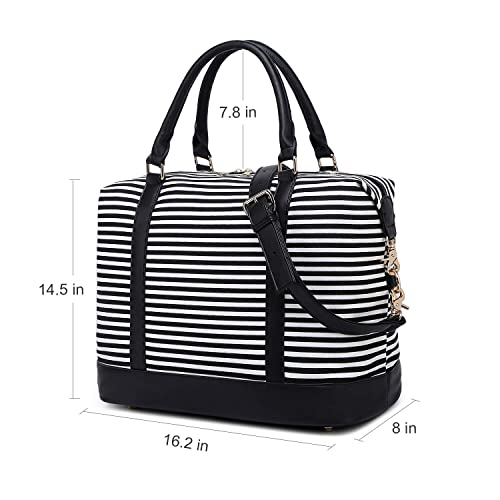 CAMTOP Women Ladies Weekender Travel Bag Canvas Overnight Carry-on Duffel Tote Luggage (Stripe -Black)