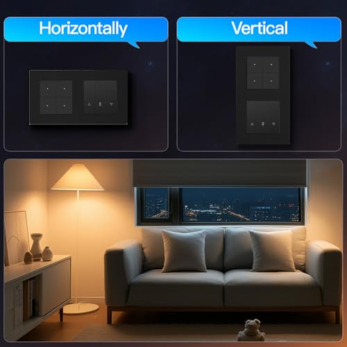 BSEED Zigbee Lichtschalter mit Rolladenschalter, Smart Schalter Unterputz Kompatibel mit Alexa/Google Home/SmartLife, PC Rahmen, benötigt Nullleiter & Zigbee-Gateway, 4 Fach 1 Weg, Schwarz