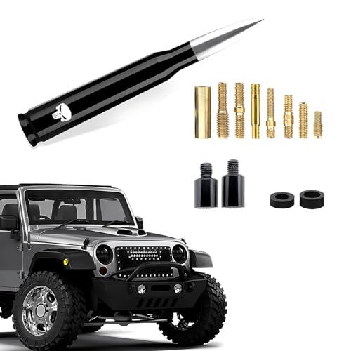 Nowkont 1 PC Car Bullet Antenna, 5.4\" x 0.8\" Skull Print Threaded Mount Alloy Signal Receiving Antenna, Modification Replacement Accessories, for Ford F150 Wrangler Jeep Chevrolet (Silver & Black)