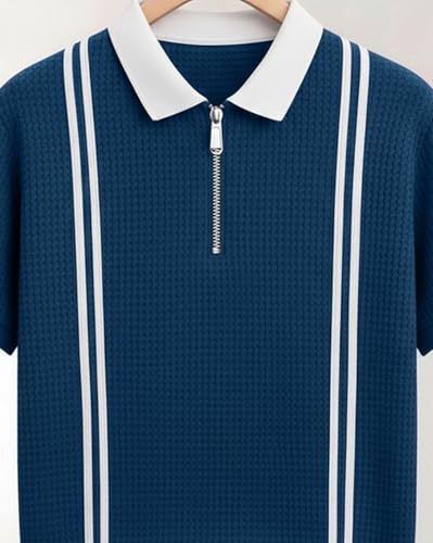 Image of AUSK Men Casual T-Shirt, Texture Printed Half Sleeve Tshirt for Mens, Polo Tshirt