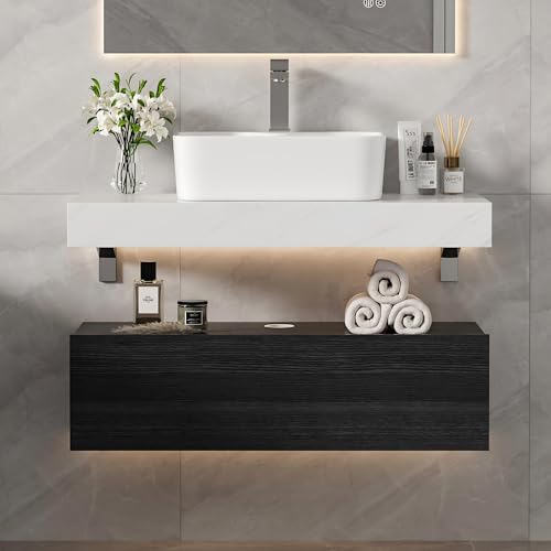 Homary 35" Floating Bathroom Vanity with Sintered Stone Countertop, Wall-Mounted
