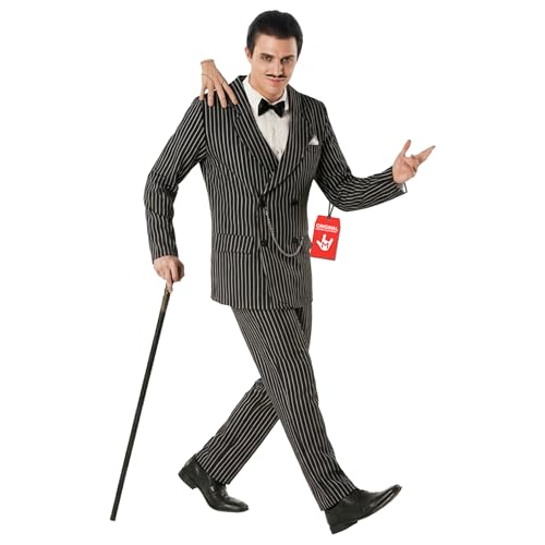 Morph Gangster Costume Men 1920s Gangster Costume Men Mafia Boss Outfit Gangster Fancy Dress Adults Halloween Costumes X-Large Black