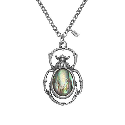 MANZHEN Antique Bronze Abalone Shell Bug Wildlife Necklace Scarab Earring Woodland Animal Jewelry Set (Antique silver-necklace)