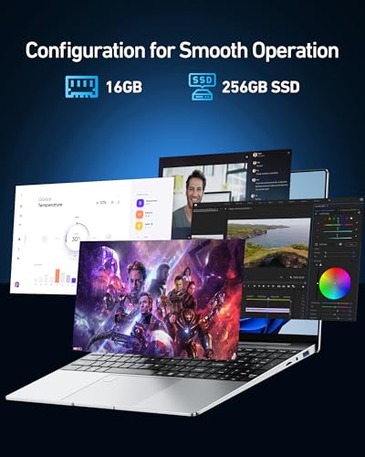 Image of 15.6 Inch Laptop, Windows 11 Pro Computer, Pentium 2.10GHz (Base Freq.), 16GB RAM, 256GB SSD (Up to 2TB), FHD IPS Display, Backlit Keyboard, Fingerprint Reader, for Student & Business