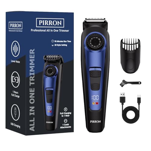 Electric Beard Trimmer for Men Professional Adjustable Length and Hair Clipper, Men's Beard Mustache Trimming and Body Hair Trimmer, Cordless LED Digital Display , 140 min Running Time Rechargeable Type C (Blue) - Image 3