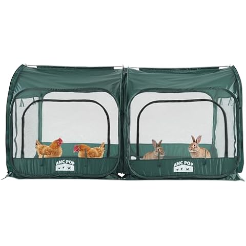 ANC POP 2Pcs Portable Chicken Run, Pop Up Chicken Tent for Small Animals Outdoor Gardening Net with 3 Doors and Handbag, Easy to Install and Storage, Green (80 x 40 x45) Cover