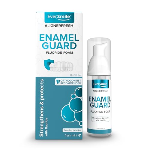 EverSmile AlignerFresh Enamel Guard Fluoride Foam Aligner & Retainer Cleaner/Whitener with Enamel Protection Strengthens Protects & Whitens Teeth Eliminates Bacteria Fresh Mint 1 Pack (50ml)