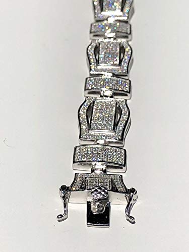 Solid 925 Sterling Silver Men's Custom Link Bracelet - Iced Micropave Cz - Super Icy Unique Handmade Mens Bracelet 8.5" #TOP4