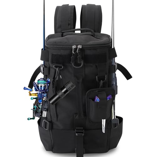 ZEMBSOYA Fishing Tackle Backpack, Multifuction Large Capacity Sling Bag Holds Rods, Reels and Fishing Gear Equipment for Fishing, Camping, Hiking(Black)