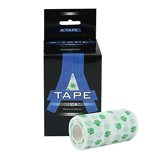 Image of A-TAPE Breathable Self Adhesive Cohesive Bandage for Humans & Pets (Dogs, Cats, Birds) -Sports, Wrap, Athletic, Non Woven First Aid Medical, Wrist, Swelling (10 cm X 4.5 mtr, Pack of 2) (Whitegreen Paw)