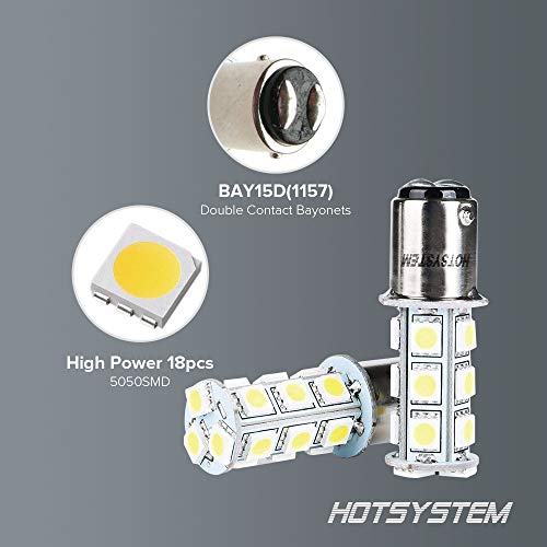 HOTSYSTEM 1157 LED Light Bulbs DC12V BAY15D 2357 P21/5W 18-5050 SMD for Car RV SUV Camper Trailer Trunk Interior Reversing Backup Tail Turn Signal Corner Parking Side Marker Lights(White,Pack of 2)