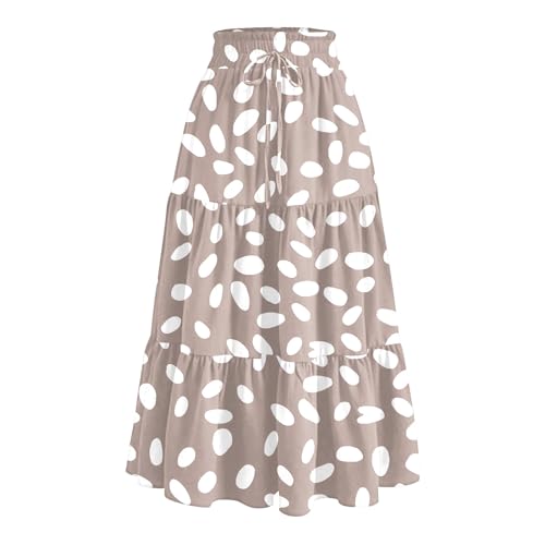 Midi Skirts for Women Elastic High Waisted Drawstring Tiered Skirt Floral Ruched Ruffle A Line Skirt with Pocket4